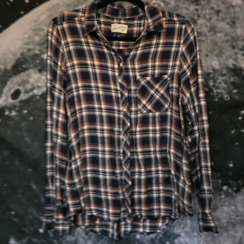 Universal Thread Navy and Rust Plaid Shirt